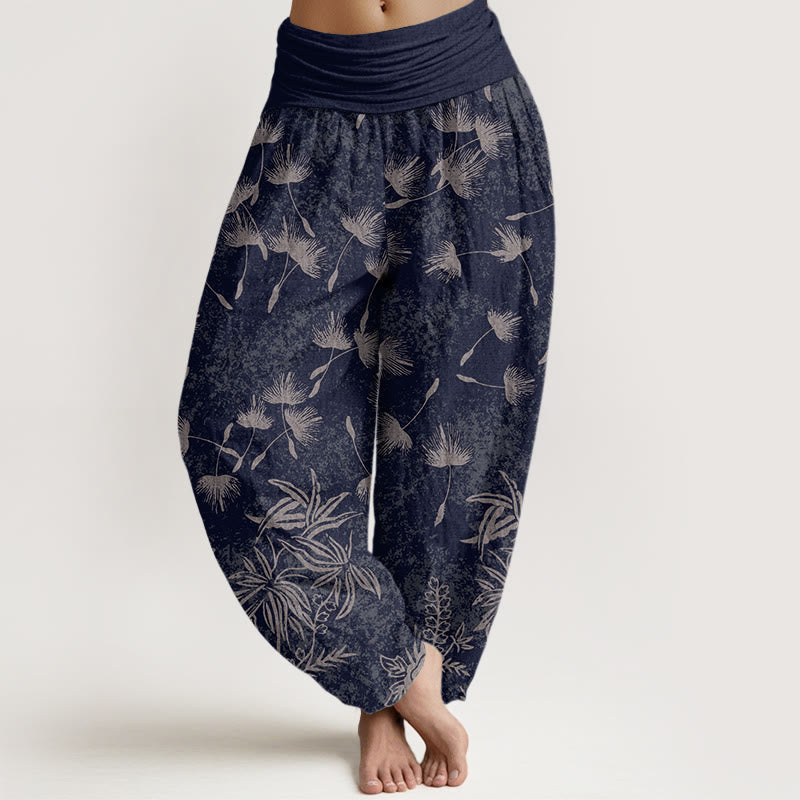 Pantaloni harem da donna con elastico in vita e motivo a semi di tarassaco, modello casual, motivo Buddha Stones - Blu notte - US22, UK/AU26, EU54 (6XL) - image 1