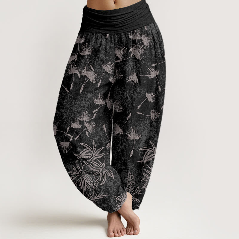 Pantaloni harem da donna con elastico in vita e motivo a semi di tarassaco, modello casual, motivo Buddha Stones - Nero - US22, UK/AU26, EU54 (6XL) - image 8