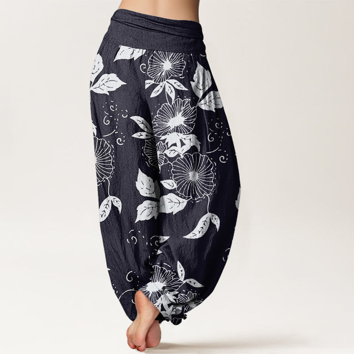 Pantaloni harem da donna con elastico in vita, motivo Buddha Stones, motivo foglie e fiori di vite - image 3