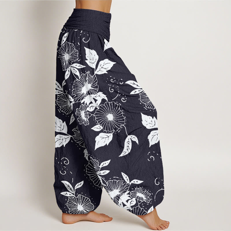 Pantaloni harem da donna con elastico in vita, motivo Buddha Stones, motivo foglie e fiori di vite - image 2