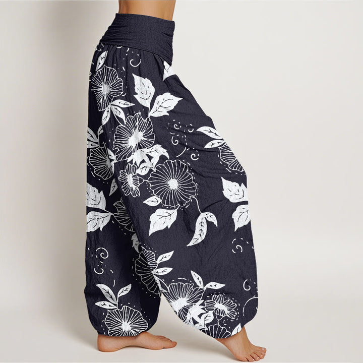 Pantaloni harem da donna con elastico in vita, motivo Buddha Stones, motivo foglie e fiori di vite - image 2