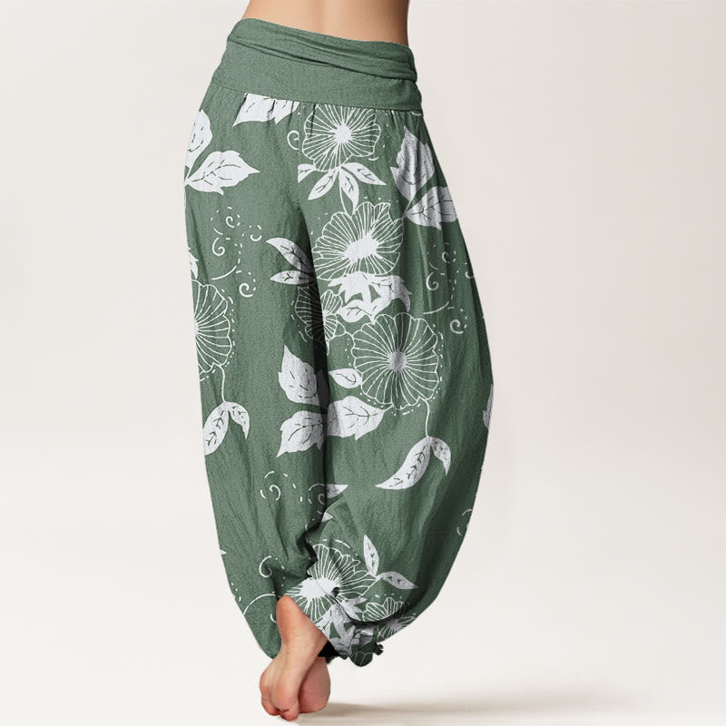 Pantaloni harem da donna con elastico in vita, motivo Buddha Stones, motivo foglie e fiori di vite - image 6