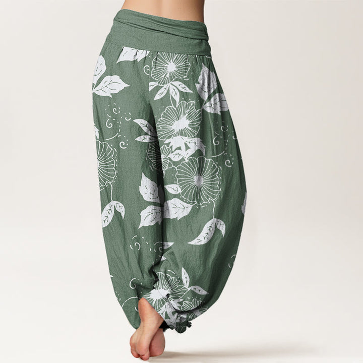 Pantaloni harem da donna con elastico in vita, motivo Buddha Stones, motivo foglie e fiori di vite - image 6