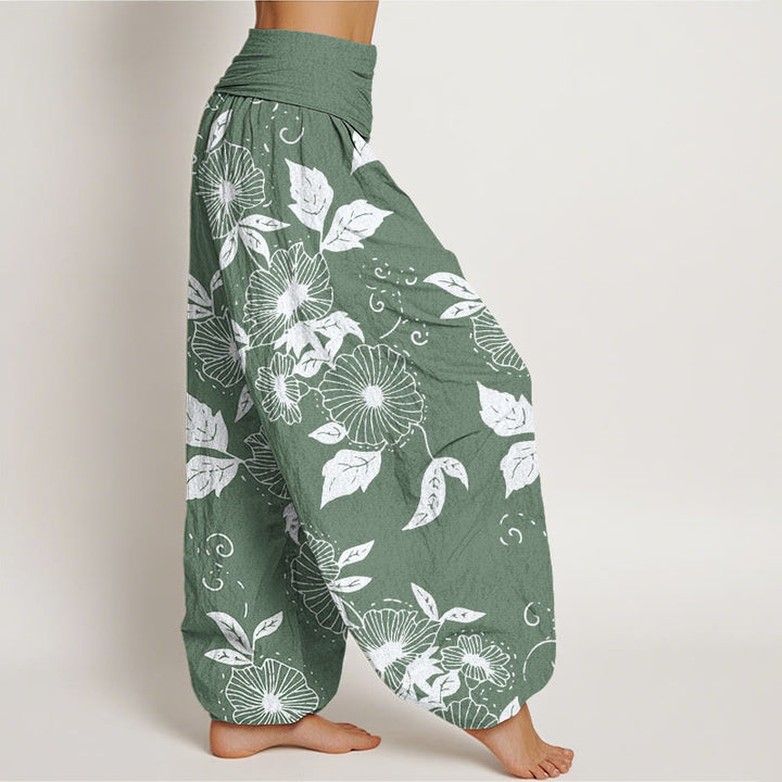 Pantaloni harem da donna con elastico in vita, motivo Buddha Stones, motivo foglie e fiori di vite - image 7