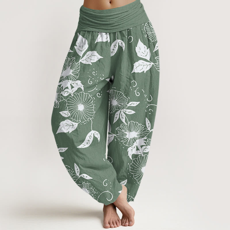Pantaloni harem da donna con elastico in vita, motivo Buddha Stones, motivo foglie e fiori di vite - DarkSeaGreen - US22, UK/AU26, EU54 (6XL) - image 5