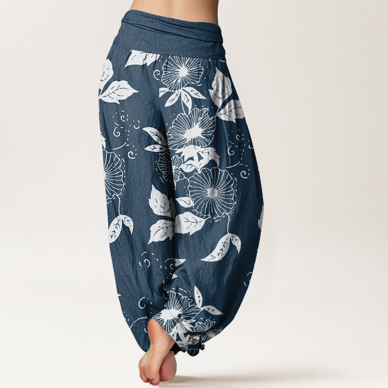 Pantaloni harem da donna con elastico in vita, motivo Buddha Stones, motivo foglie e fiori di vite - image 10