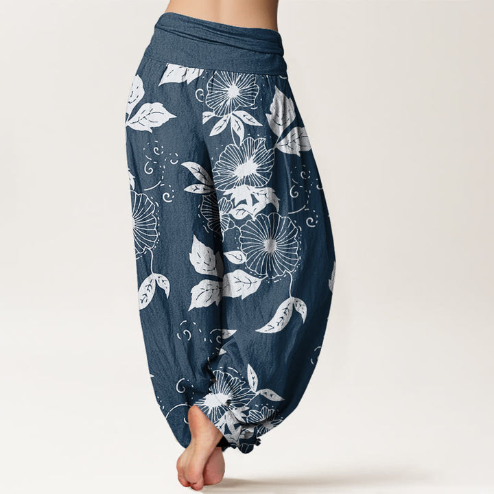 Pantaloni harem da donna con elastico in vita, motivo Buddha Stones, motivo foglie e fiori di vite - image 10