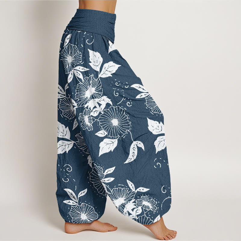 Pantaloni harem da donna con elastico in vita, motivo Buddha Stones, motivo foglie e fiori di vite - image 9