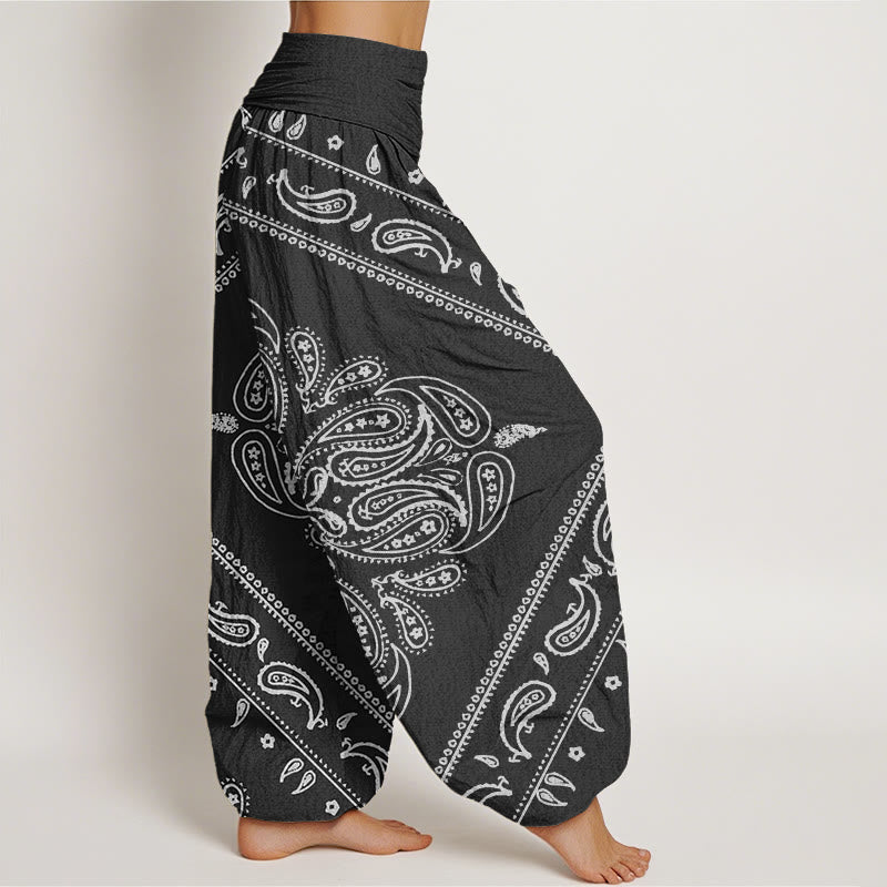 Pantaloni harem da donna con elastico in vita, motivo floreale e paisley, stile casual, motivo Buddha Stones - image 1