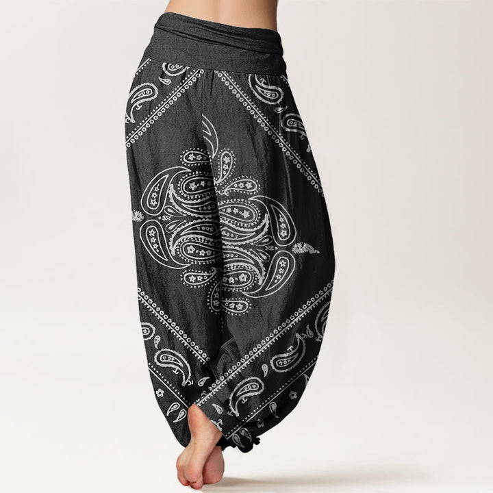 Pantaloni harem da donna con elastico in vita, motivo floreale e paisley, stile casual, motivo Buddha Stones - image 3