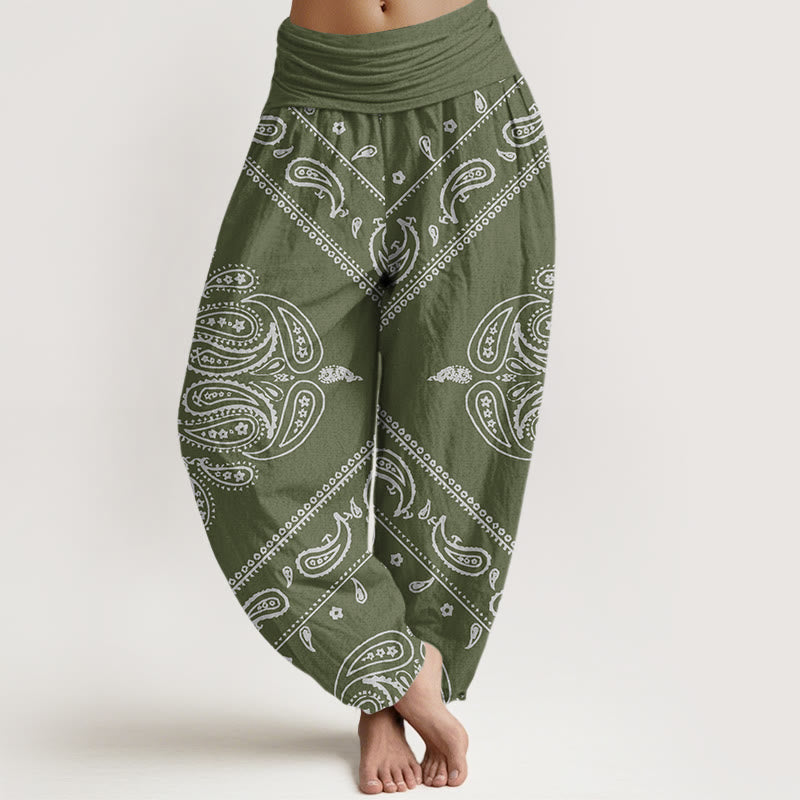 Pantaloni harem da donna con elastico in vita, motivo floreale e paisley, in cotone, casual, con Buddha Stones - DarkSeaGreen - US22, UK/AU26, EU54 (6XL) - image 4