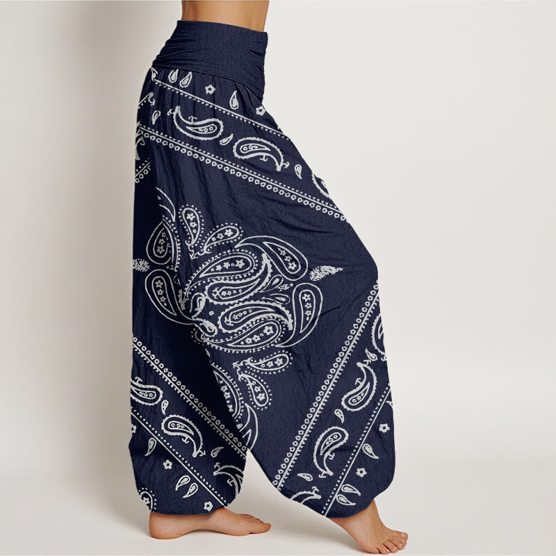 Pantaloni harem da donna con elastico in vita, motivo floreale e paisley, stile casual, motivo Buddha Stones - image 9