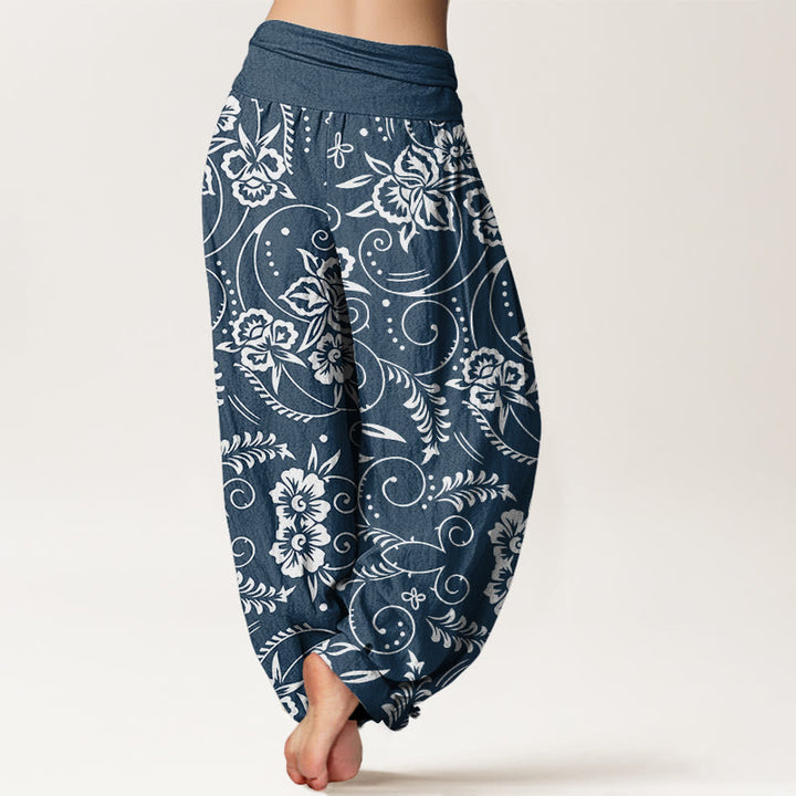 Pantaloni harem da donna con elastico in vita e motivo floreale a vortice Buddha Stones - image 3