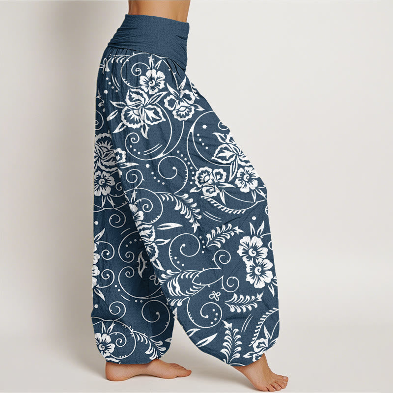 Pantaloni harem da donna con elastico in vita e motivo floreale a vortice Buddha Stones - image 2