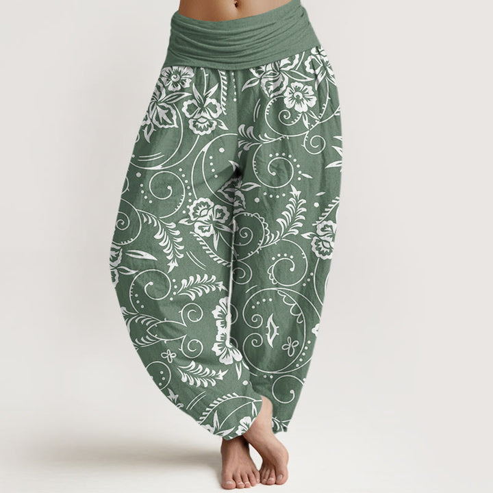 Pantaloni harem da donna con elastico in vita e motivo floreale a vortice Buddha Stones - DarkSeaGreen - US22, UK/AU26, EU54 (6XL) - image 5