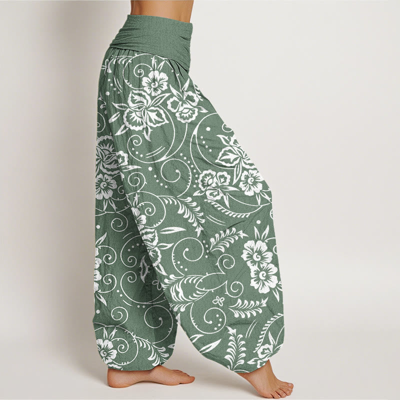 Pantaloni harem da donna con elastico in vita e motivo floreale a vortice Buddha Stones - image 6