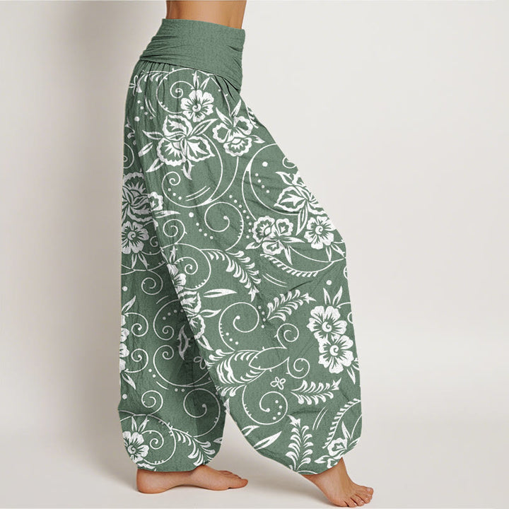Pantaloni harem da donna con elastico in vita e motivo floreale a vortice Buddha Stones - image 6