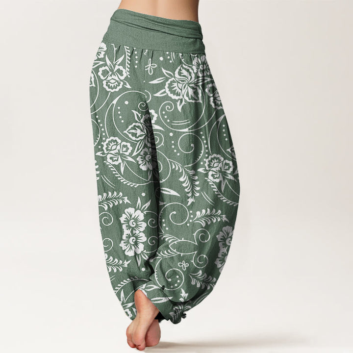 Pantaloni harem da donna con elastico in vita e motivo floreale a vortice Buddha Stones - image 7