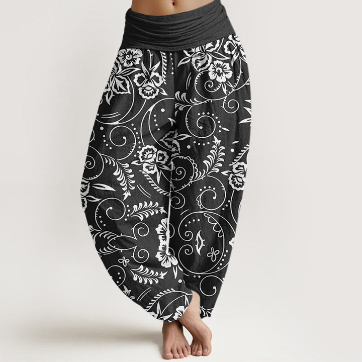 Pantaloni harem da donna con elastico in vita e motivo floreale a vortice Buddha Stones - Nero - US22, UK/AU26, EU54 (6XL) - image 8