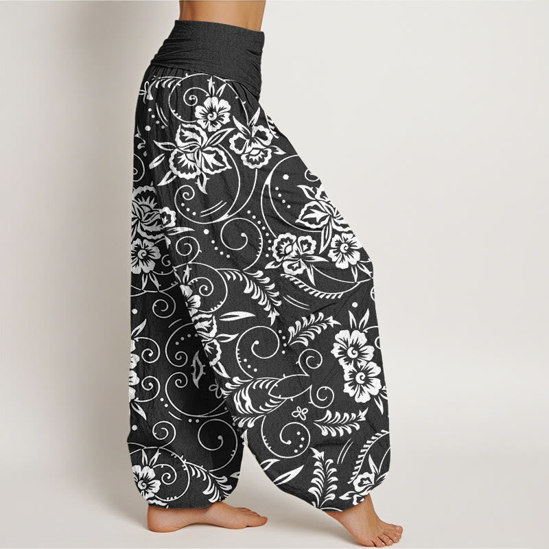 Pantaloni harem da donna con elastico in vita e motivo floreale a vortice Buddha Stones - image 9