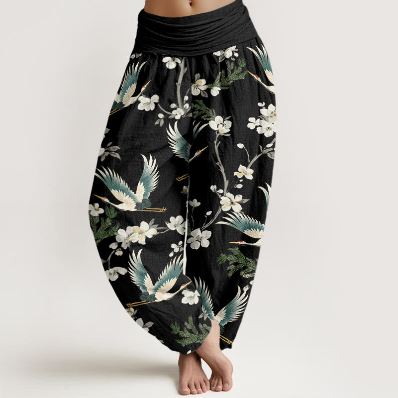 Pantaloni harem da donna con elastico in vita, modello casual con gru volante Buddha Stones - Nero - US22, UK/AU26, EU54 (6XL) - image 1