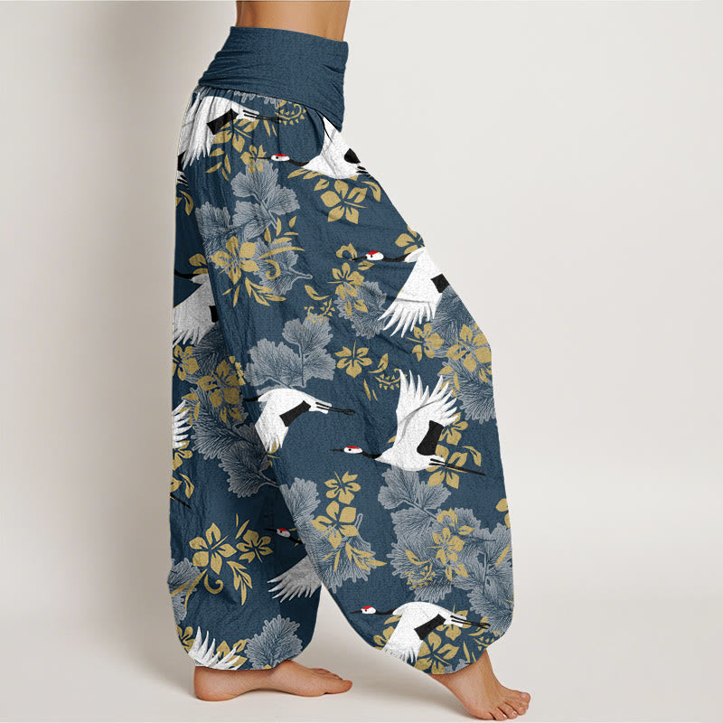 Pantaloni harem da donna con elastico in vita, modello Buddha Stones, gru volante e fiori di ciliegio - image 6