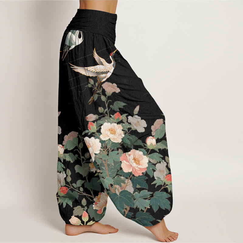Pantaloni harem da donna con elastico in vita, modello Buddha Stones Casual Crane Peony - image 2