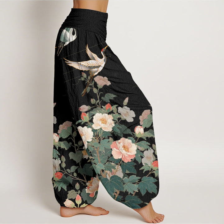 Pantaloni harem da donna con elastico in vita, modello Buddha Stones Casual Crane Peony - image 2