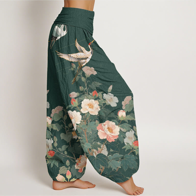 Pantaloni harem da donna con elastico in vita, modello Buddha Stones Casual Crane Peony - image 6
