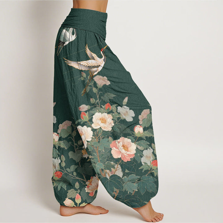 Pantaloni harem da donna con elastico in vita, modello Buddha Stones Casual Crane Peony - image 6