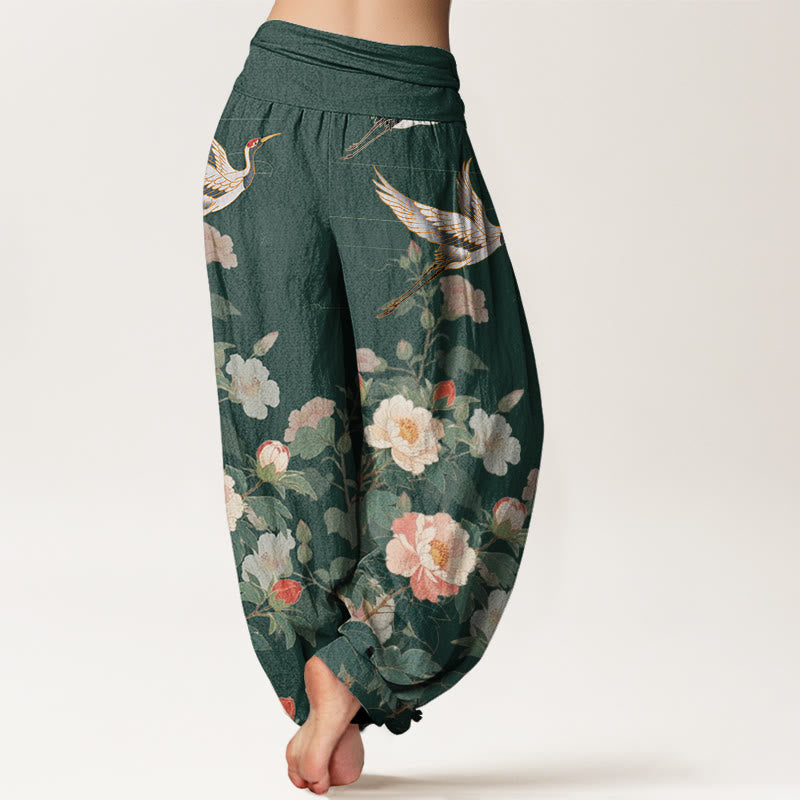 Pantaloni harem da donna con elastico in vita, modello Buddha Stones Casual Crane Peony - image 7
