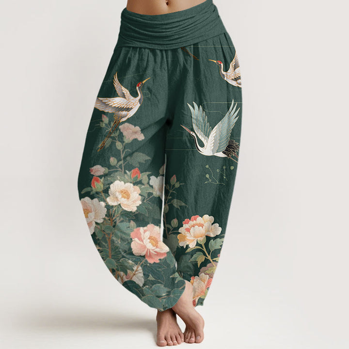 Pantaloni harem da donna con elastico in vita, modello Buddha Stones Casual Crane Peony - Verde scuro - US22, UK/AU26, EU54 (6XL) - image 5