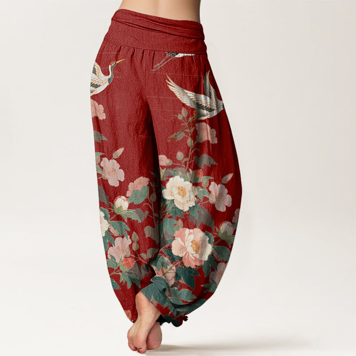 Pantaloni harem da donna con elastico in vita, modello Buddha Stones Casual Crane Peony - image 10