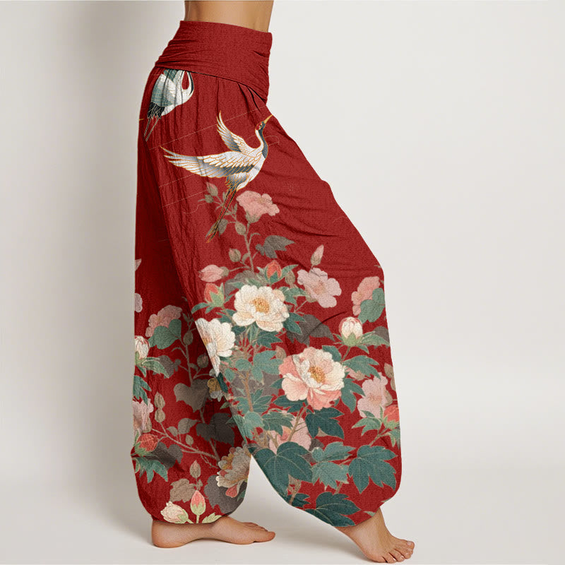 Pantaloni harem da donna con elastico in vita, modello Buddha Stones Casual Crane Peony - image 9