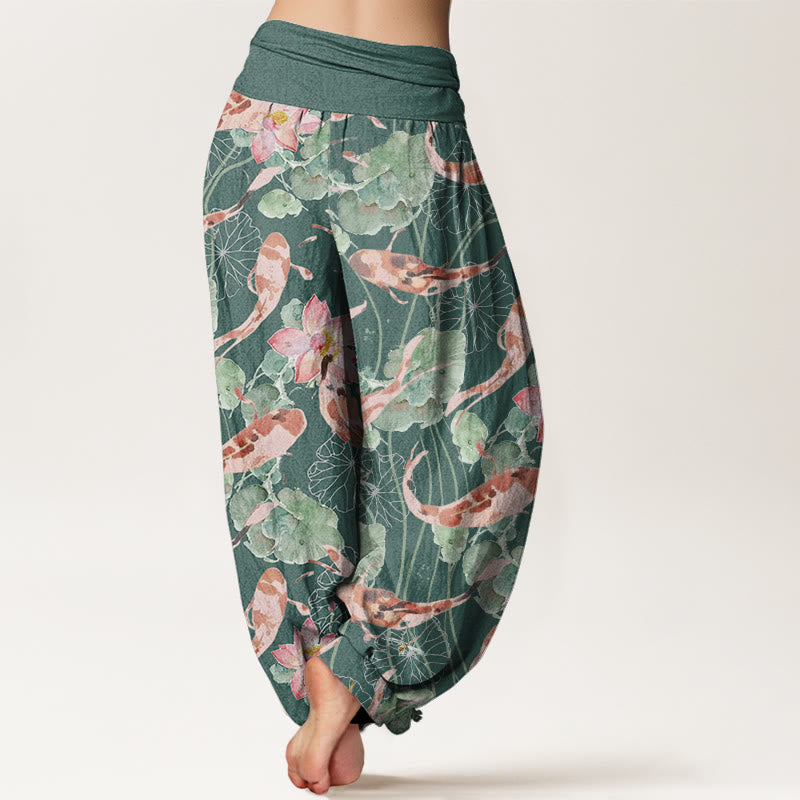 Pantaloni harem da donna con elastico in vita, modello Buddha Stones Casual Koi Fish Lotus - image 3