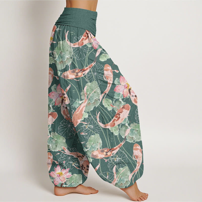 Pantaloni harem da donna con elastico in vita, modello Buddha Stones Casual Koi Fish Lotus - image 2