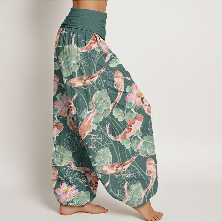 Pantaloni harem da donna con elastico in vita, modello Buddha Stones Casual Koi Fish Lotus - image 2