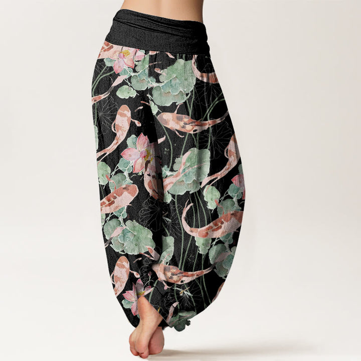 Pantaloni harem da donna con elastico in vita, modello Buddha Stones Casual Koi Fish Lotus - image 7