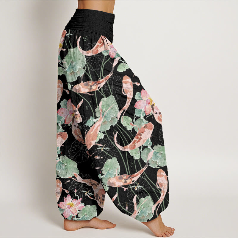 Pantaloni harem da donna con elastico in vita, modello Buddha Stones Casual Koi Fish Lotus - image 6