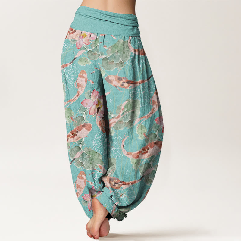 Pantaloni harem da donna con elastico in vita, modello Buddha Stones Casual Koi Fish Lotus - image 10