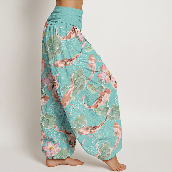 Pantaloni harem da donna con elastico in vita, modello Buddha Stones Casual Koi Fish Lotus - image 9
