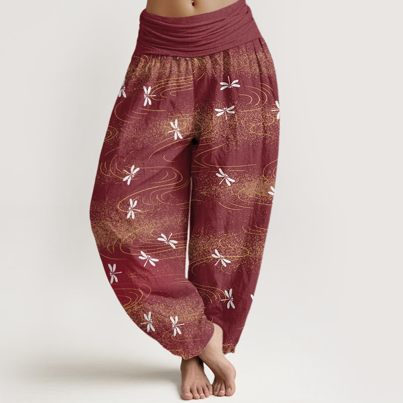 Pantaloni harem da donna con elastico in vita e motivo a onde e libellula, stile casual, motivo Buddha Stones - Marrone - US22, UK/AU26, EU54 (6XL) - image 8