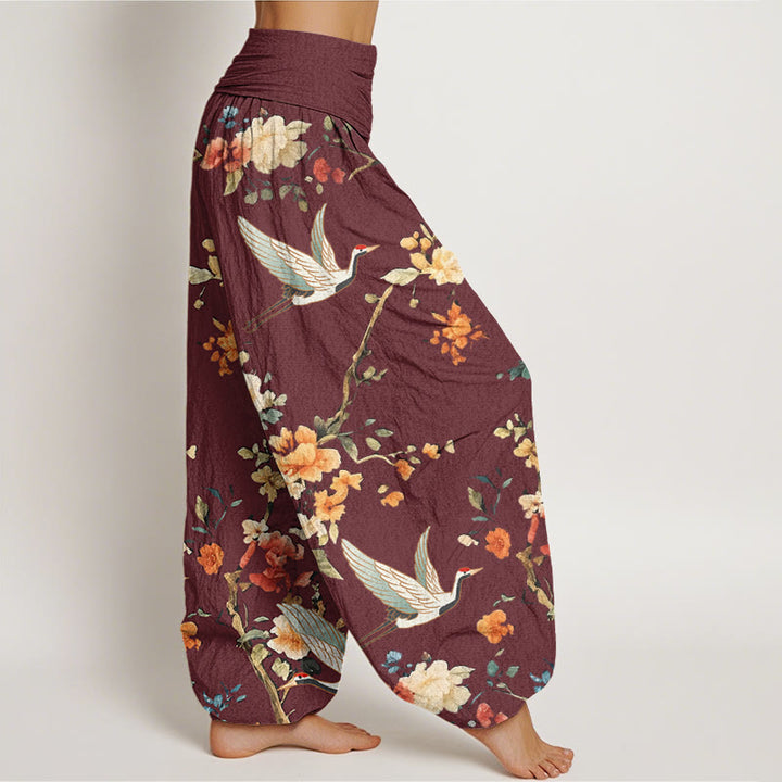 Pantaloni harem da donna con elastico in vita, modello casual con gru e fiori, motivo Buddha Stones - image 6