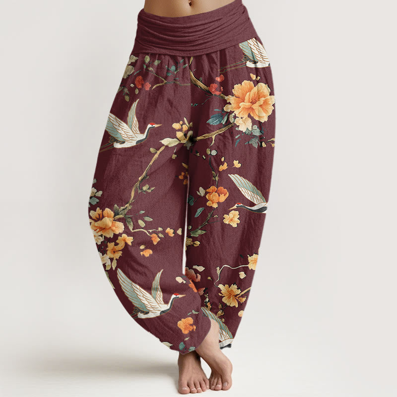Pantaloni harem da donna con elastico in vita, modello casual con gru e fiori, motivo Buddha Stones - Rosso scuro - US22, UK/AU26, EU54 (6XL) - image 5