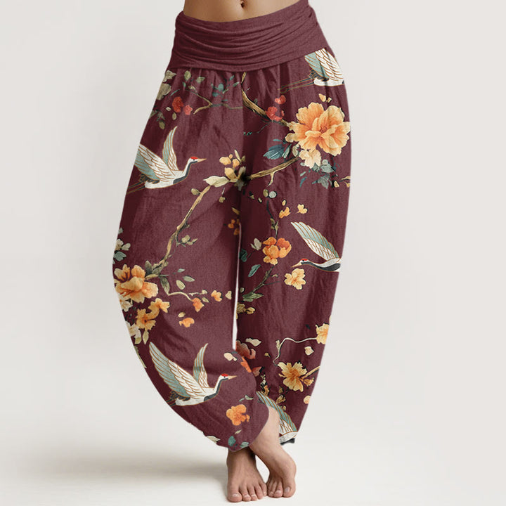 Pantaloni harem da donna con elastico in vita, modello casual con gru e fiori, motivo Buddha Stones - Rosso scuro - US22, UK/AU26, EU54 (6XL) - image 5