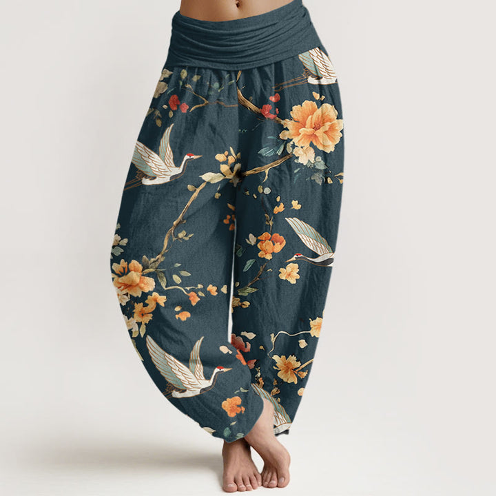 Pantaloni harem da donna con elastico in vita, modello casual con gru e fiori, motivo Buddha Stones - Verde acqua - US22, UK/AU26, EU54 (6XL) - image 8