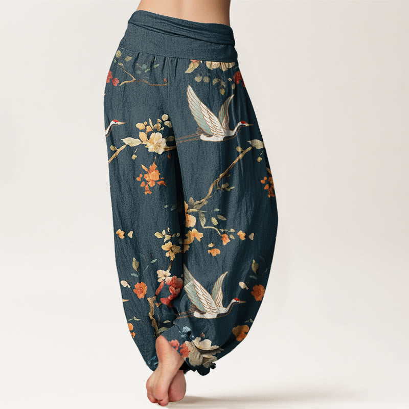 Pantaloni harem da donna con elastico in vita, modello casual con gru e fiori, motivo Buddha Stones - image 10