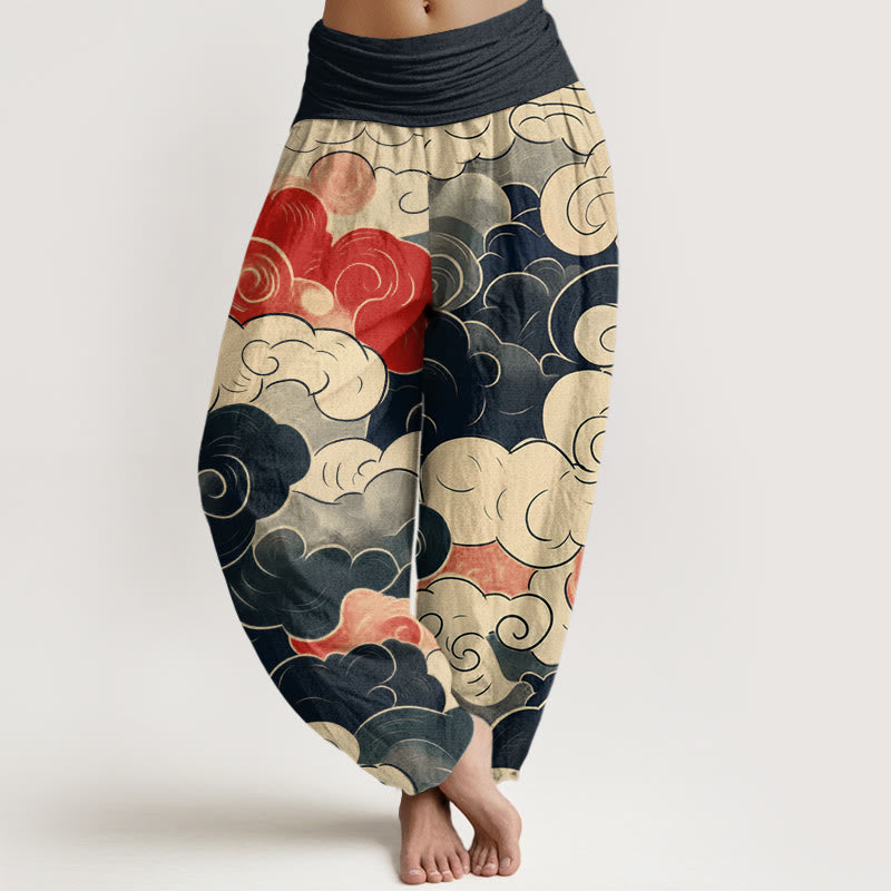 Pantaloni harem da donna con elastico in vita, modello casual con nuvole di buon auspicio Buddha Stones - Grigio ardesia scuro - US22, UK/AU26, EU54 (6XL) - image 1
