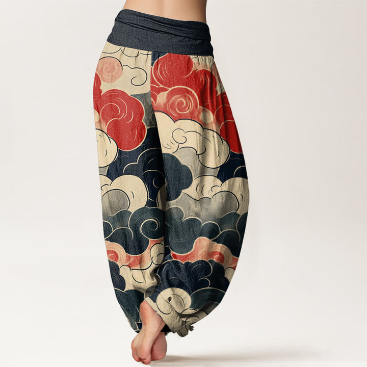 Pantaloni harem da donna con elastico in vita, modello casual con nuvole di buon auspicio Buddha Stones - image 2