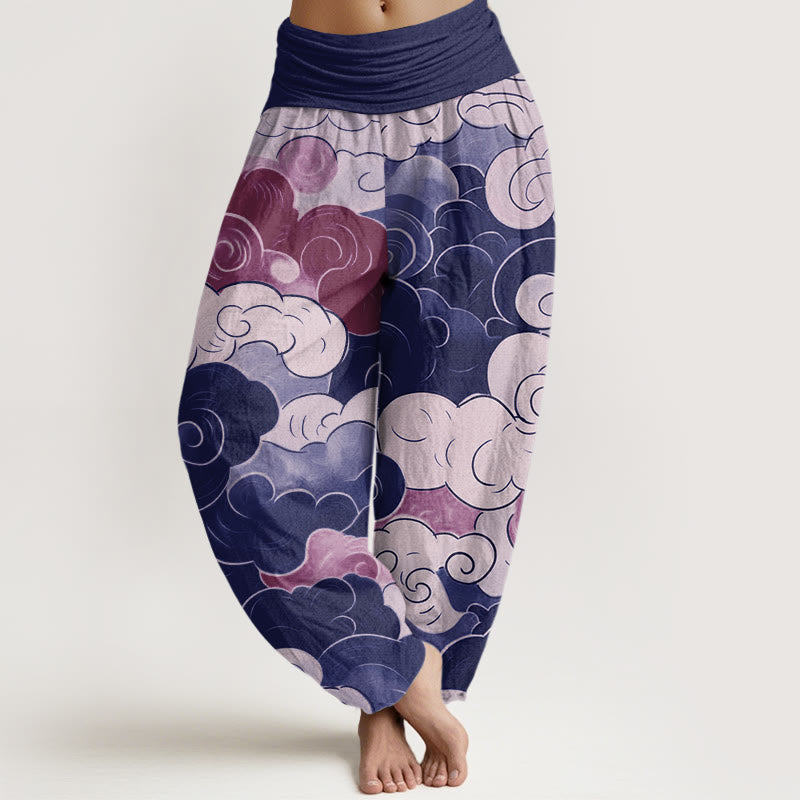 Pantaloni harem da donna con elastico in vita, modello casual con nuvole di buon auspicio Buddha Stones - DarkSlateBlue - US22, UK/AU26, EU54 (6XL) - image 5